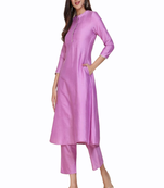 Purple plain cotton long-kurtis
