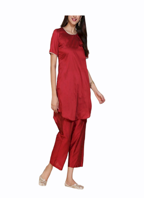 red cotton kurti with palazzo set 1