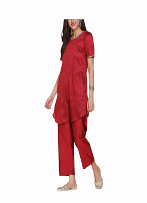 red cotton kurti with palazzo set 3