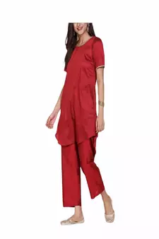 red cotton kurti with palazzo set