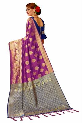 Multicolor woven art silk saree with blouse 3