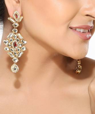White Kundan And Cz Dangler Earrings 1