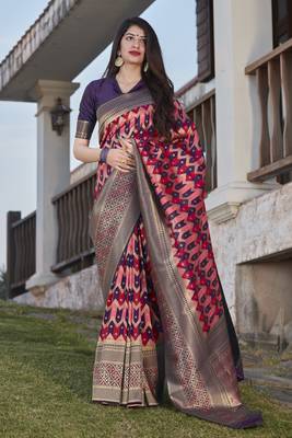 Wine woven silk saree with blouse 1