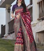 Wine woven silk saree with blouse