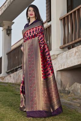 Wine woven silk saree with blouse 2