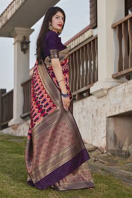 Wine woven silk saree with blouse 3