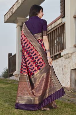 Wine woven silk saree with blouse 4
