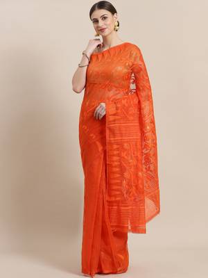 Orange Woven Design Jamdani Saree 1