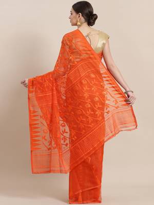 Orange Woven Design Jamdani Saree 2