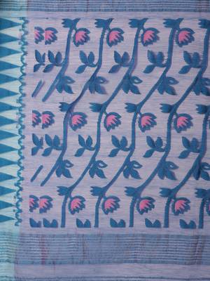 Pink & Blue Woven Design Jamdani Saree Without Blouse 4
