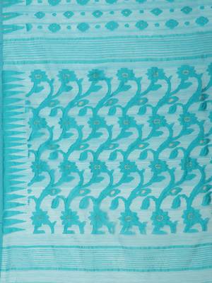 Blue & Green Woven Design Half & Half Dhakai Jamdani Saree 4
