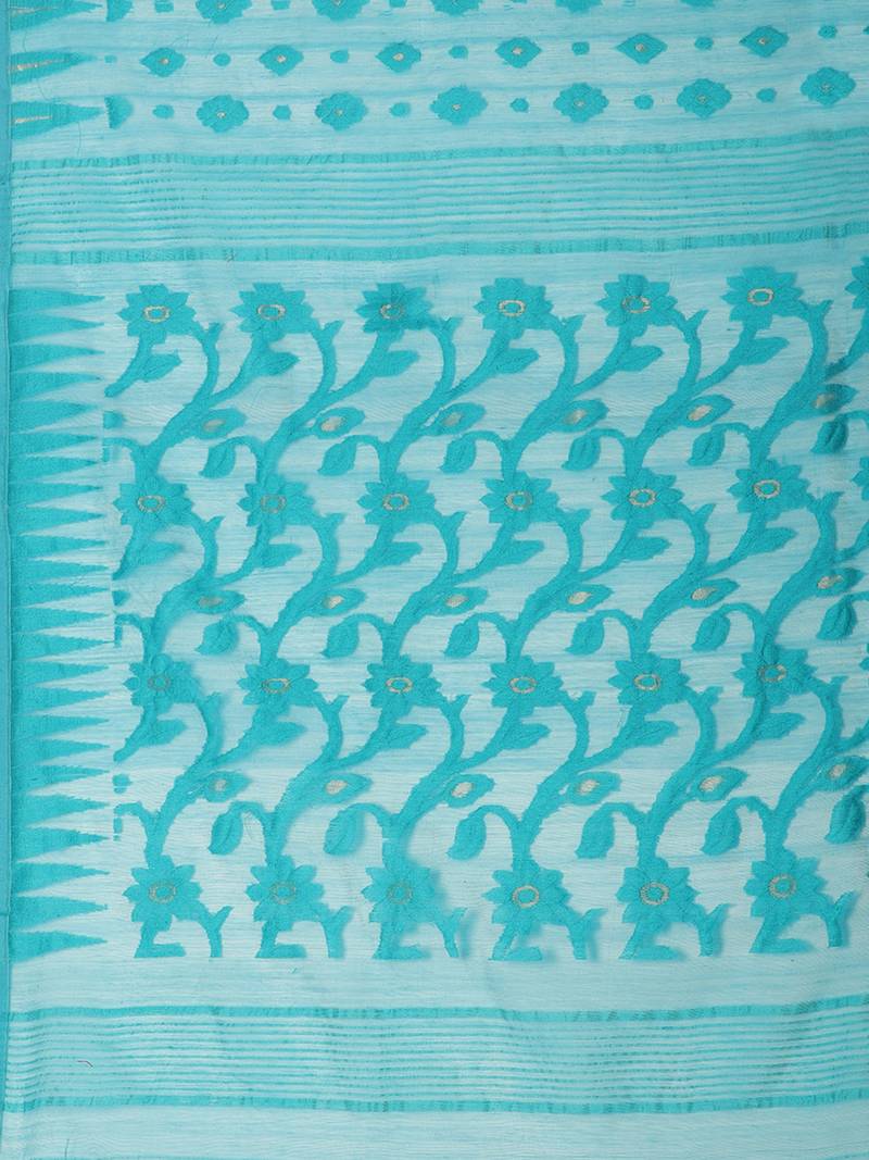 Blue & Green Woven Design Half & Half Dhakai Jamdani Saree