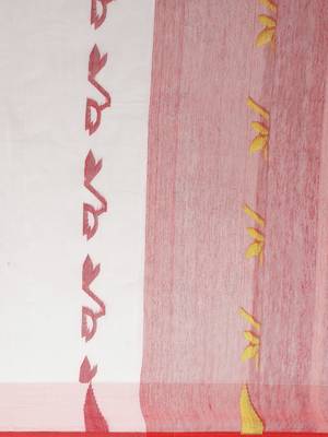 White & Red Woven Design Handloom Dhakai Jamdani Saree 3