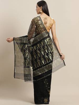 Black & Golden Woven Design Handloom Jamdani Saree 2