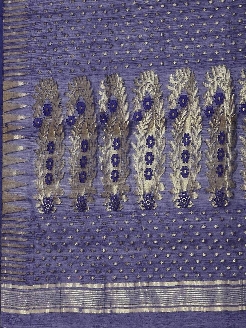 Navy Blue & Golden Zari Woven Design Jamdani Saree
