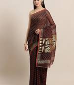 Burgundy & Golden Woven Design Dhakai Jamdani Saree