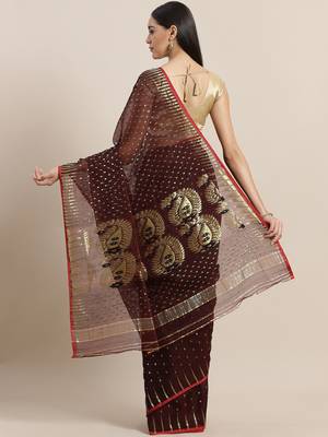 Burgundy & Golden Woven Design Dhakai Jamdani Saree 2