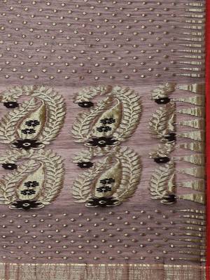 Burgundy & Golden Woven Design Dhakai Jamdani Saree 4