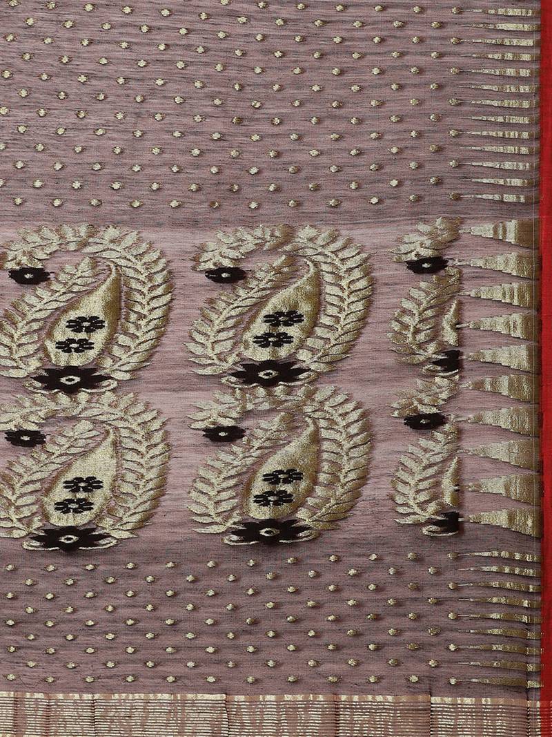 Burgundy & Golden Woven Design Dhakai Jamdani Saree