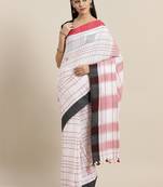 White & Red Handloom Checked Saree