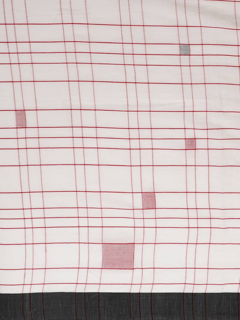 White & Red Handloom Checked Saree