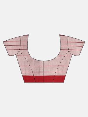 White & Red Handloom Checked Saree 5
