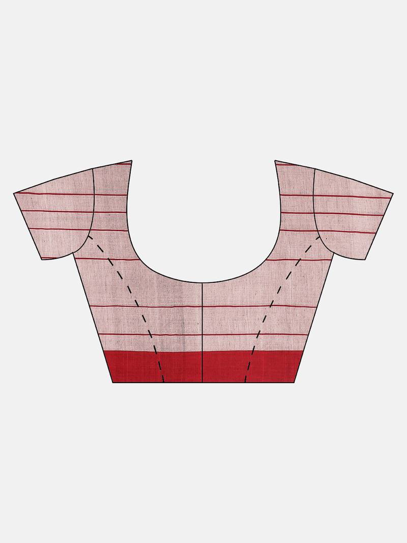 White & Red Handloom Checked Saree