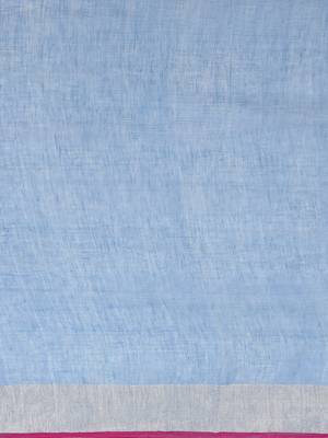 Blue & Silver Linen Solid Handloom Saree 3