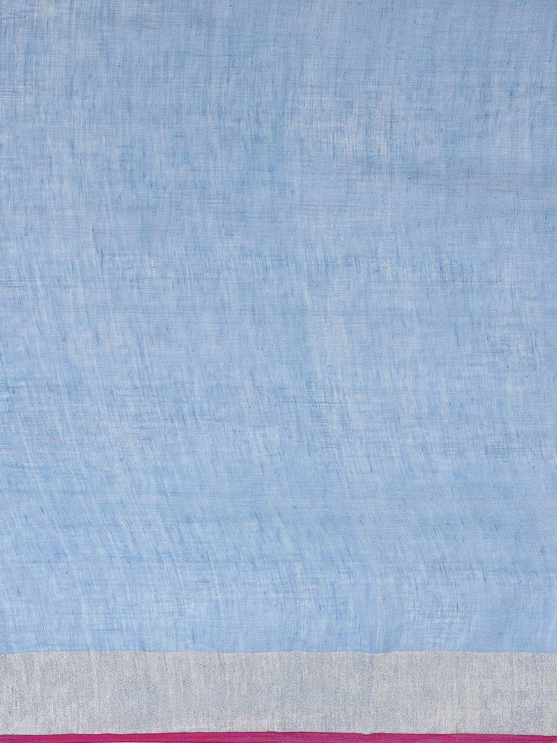Blue & Silver Linen Solid Handloom Saree