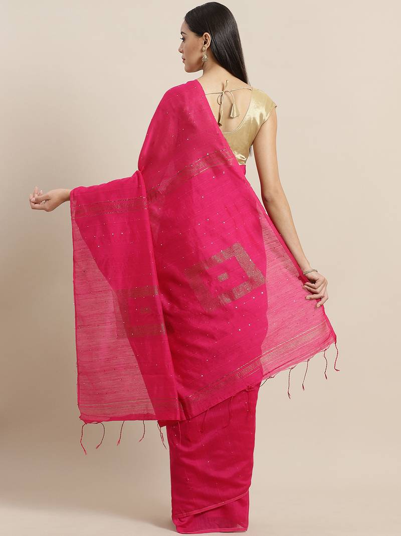 Pink Sequinned Handloom Saree