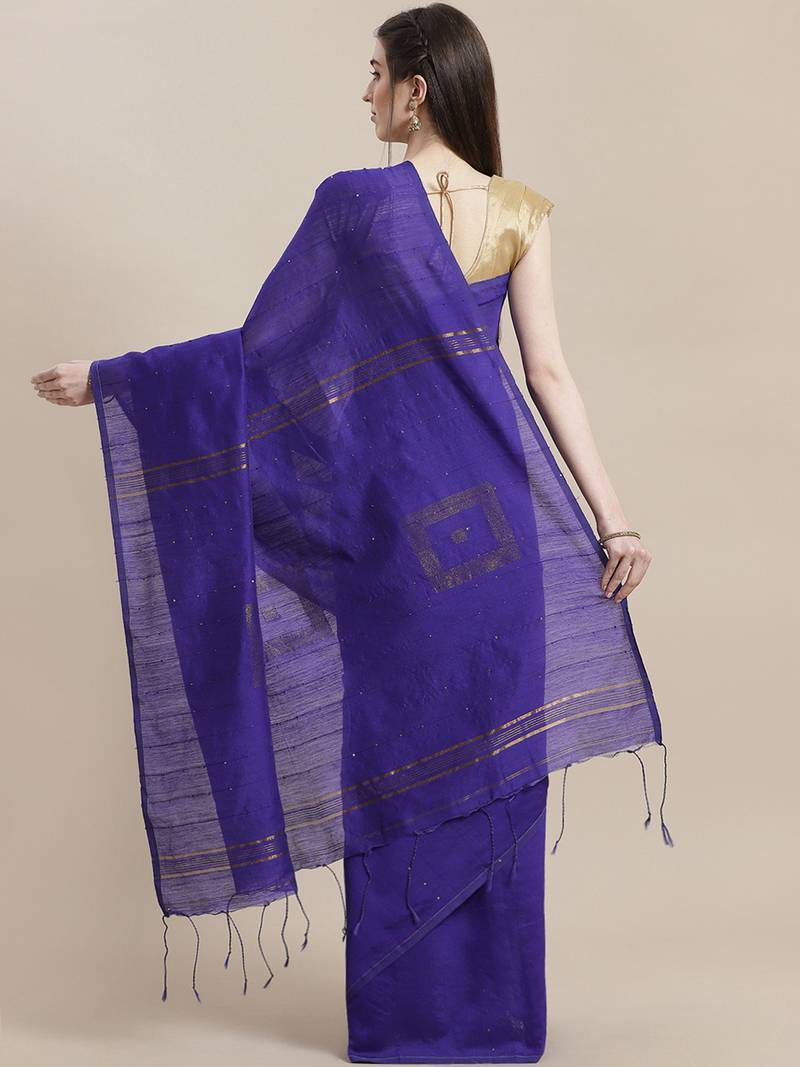 Blue Handloom Embellished Saree