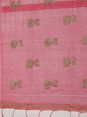 Pink & Golden Woven Design Handloom Saree 4