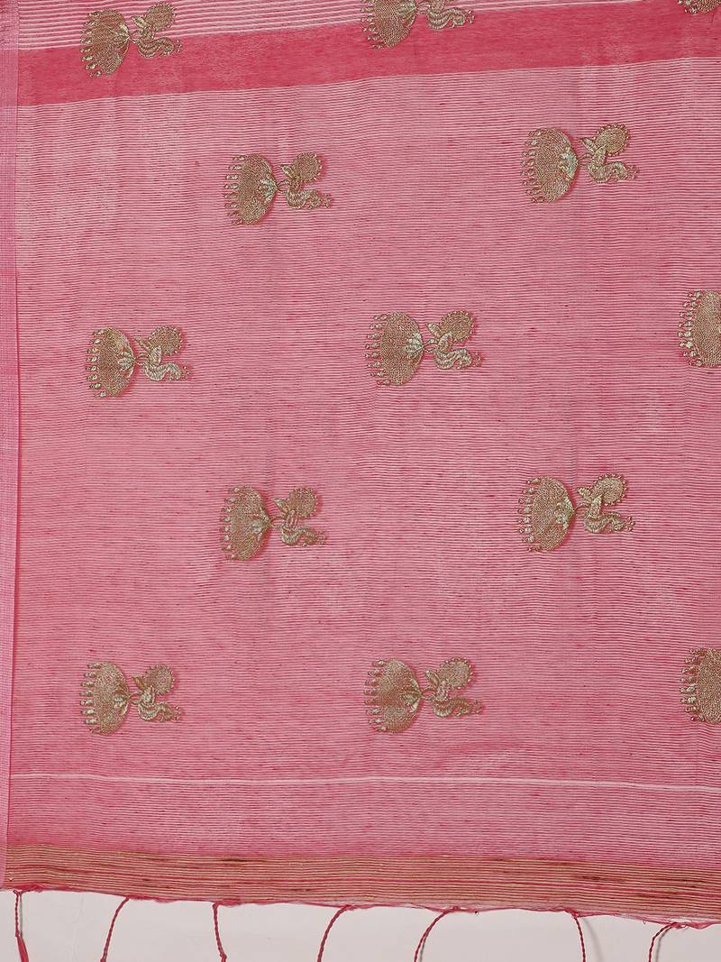 Pink & Golden Woven Design Handloom Saree