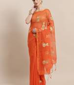 Orange & Golden Handloom Woven Design Saree