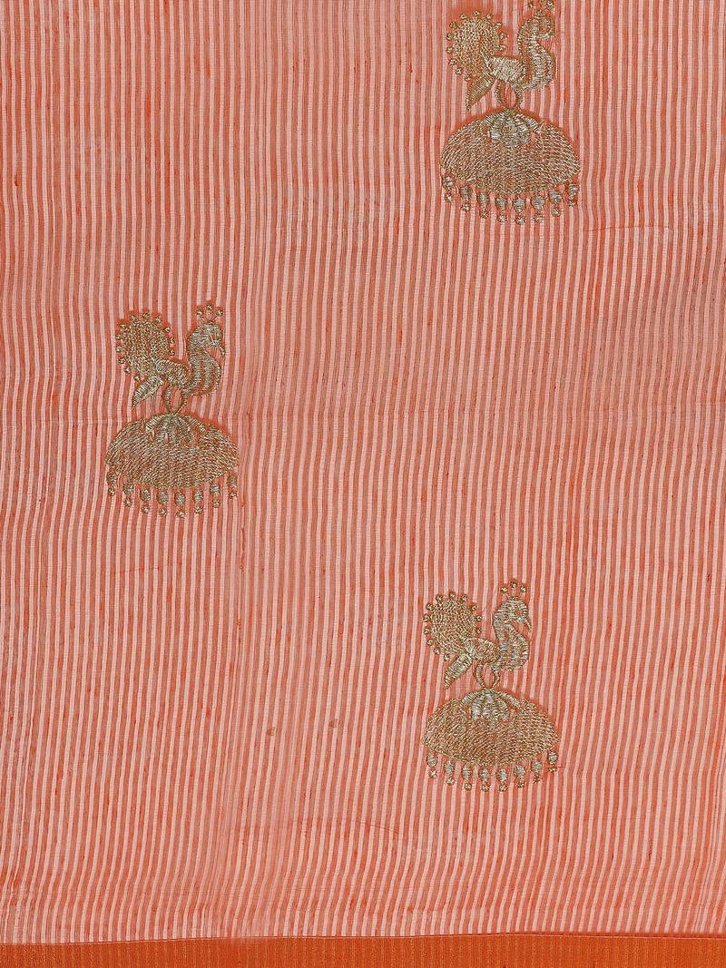Orange & Golden Handloom Woven Design Saree