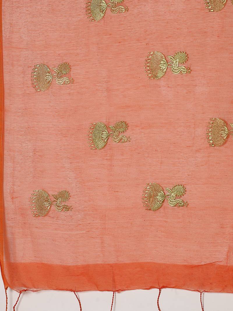 Orange & Golden Handloom Woven Design Saree