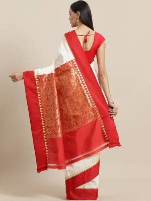 White & Red Woven Design art-silk-sarees 2