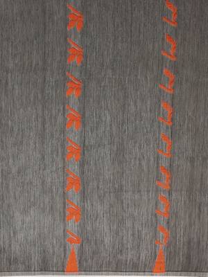 Charcoal Grey & Orange Woven Design Dhakai Jamdani Saree Without Blouse 3
