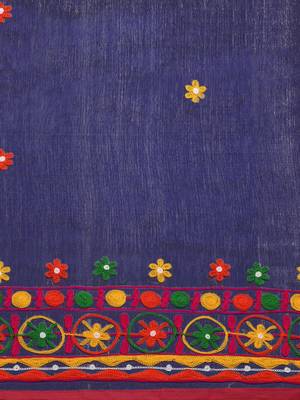 Navy Blue & Green Embroidered Handloom Saree 3