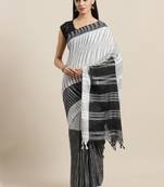 White & Black Handloom Woven Design Saree