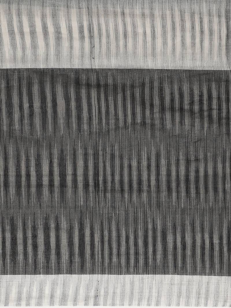 White & Black Handloom Woven Design Saree