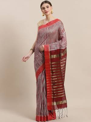 Marroon & Off-White Handloom Printed Ikat Saree 1