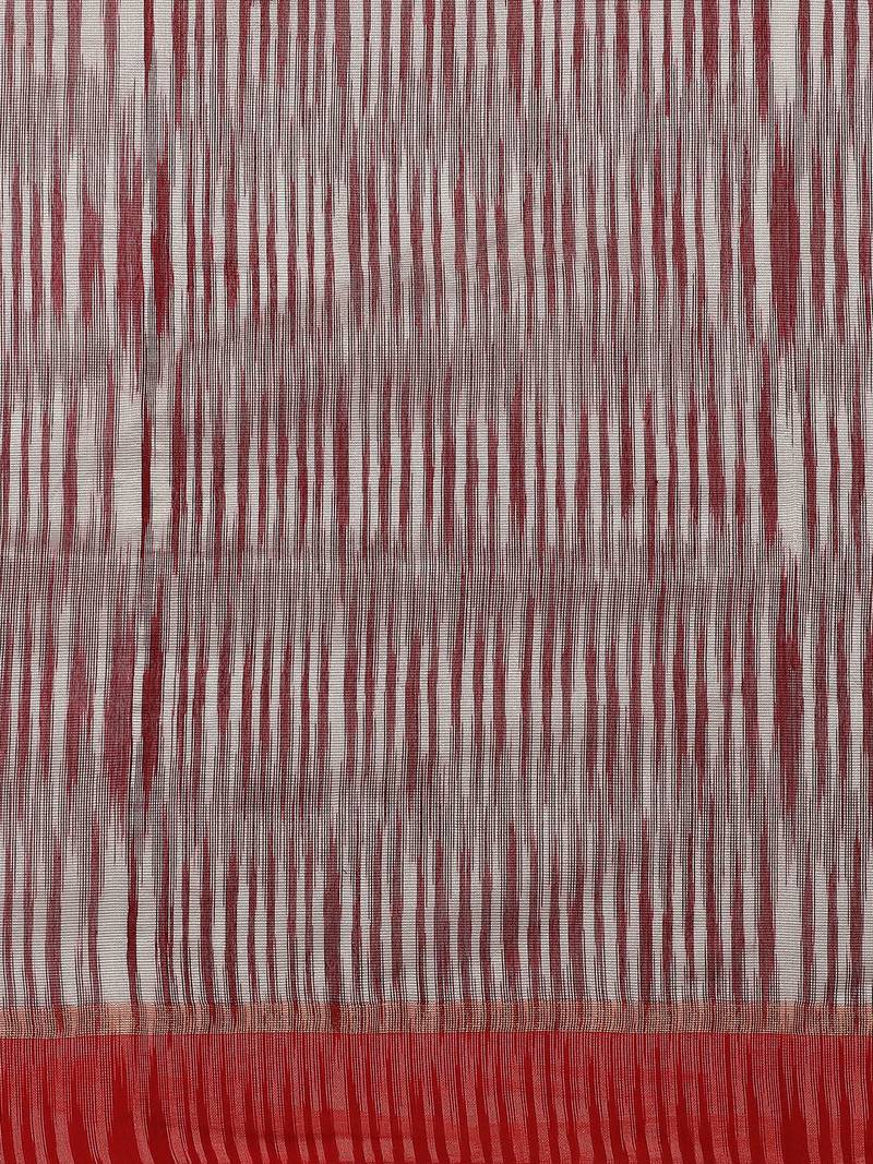 Marroon & Off-White Handloom Printed Ikat Saree