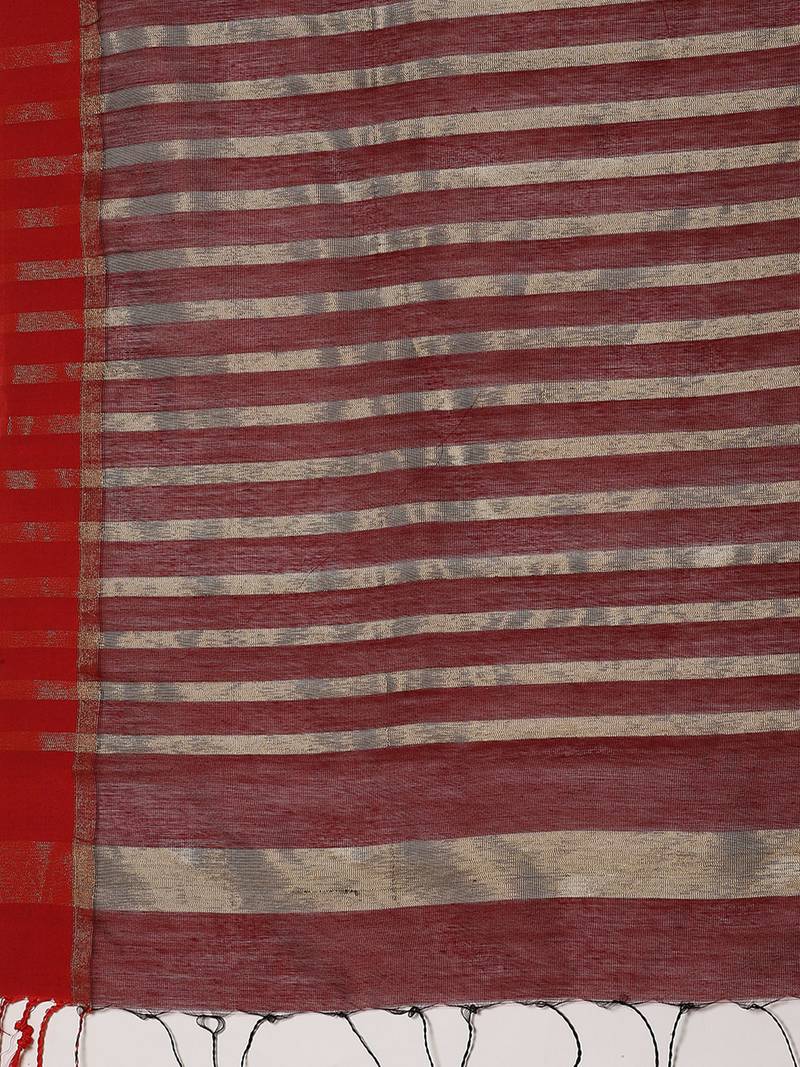 Marroon & Off-White Handloom Printed Ikat Saree