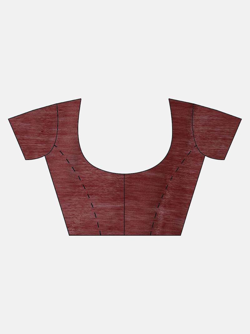 Marroon & Off-White Handloom Printed Ikat Saree