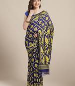 Blue & Yellow Geometric Woven Design Dhakai Jamdani Saree Without Blouse