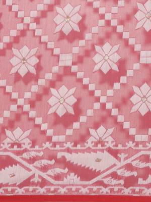 Pink & White Woven Design Jamdani Saree Without Blouse 3
