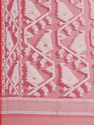 Pink & White Woven Design Jamdani Saree Without Blouse 4