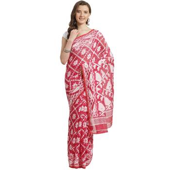 Pink & White Woven Design Jamdani Saree Without Blouse 5