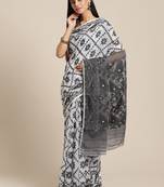 White & Black Woven Design Dhakai Jamdani Saree Without Blouse